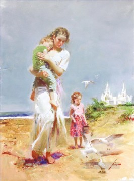 Mujer Painting - Pino Daeni mamá e hijos hermosa mujer dama